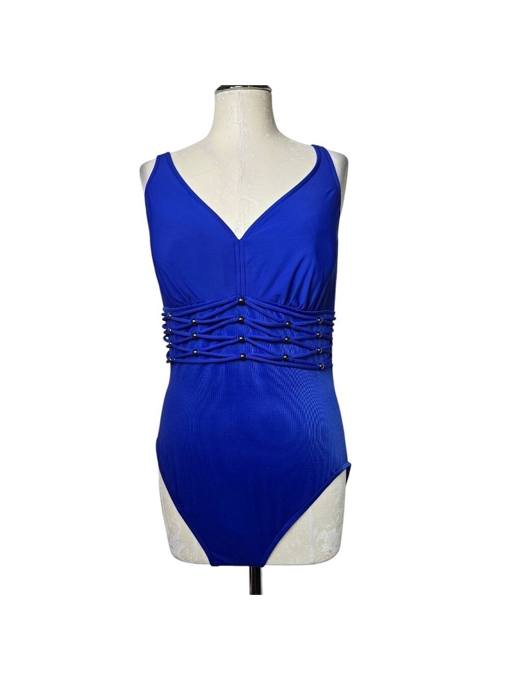 Magicsuit Blue Stretch V Neck One Piece Swimsuit 16